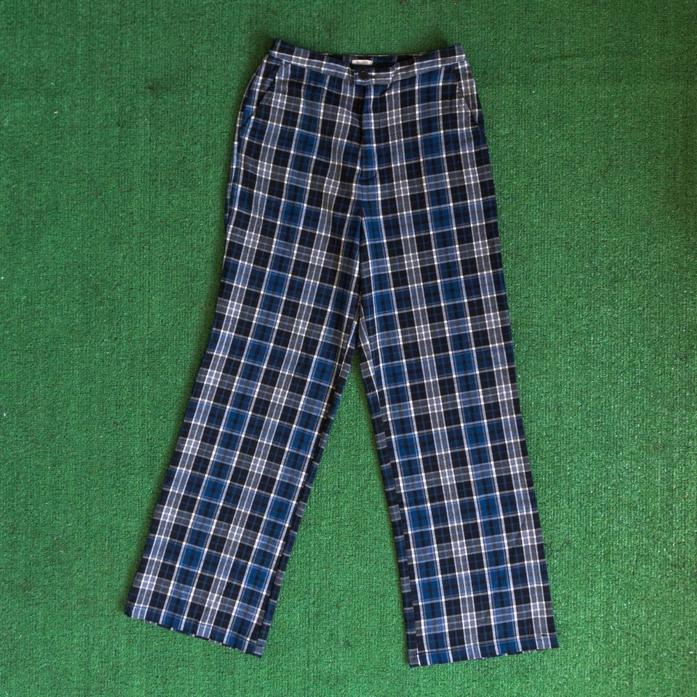 BRANDY MELVILLE JOHN GALT BLUE GINGHAM PLAID PANTS WIDE LEG TROUSERS ONE SIZE